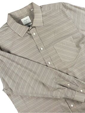 Billy Reid XL Geometric Print Button Up Shirt Tan and Gray Quiet Luxury